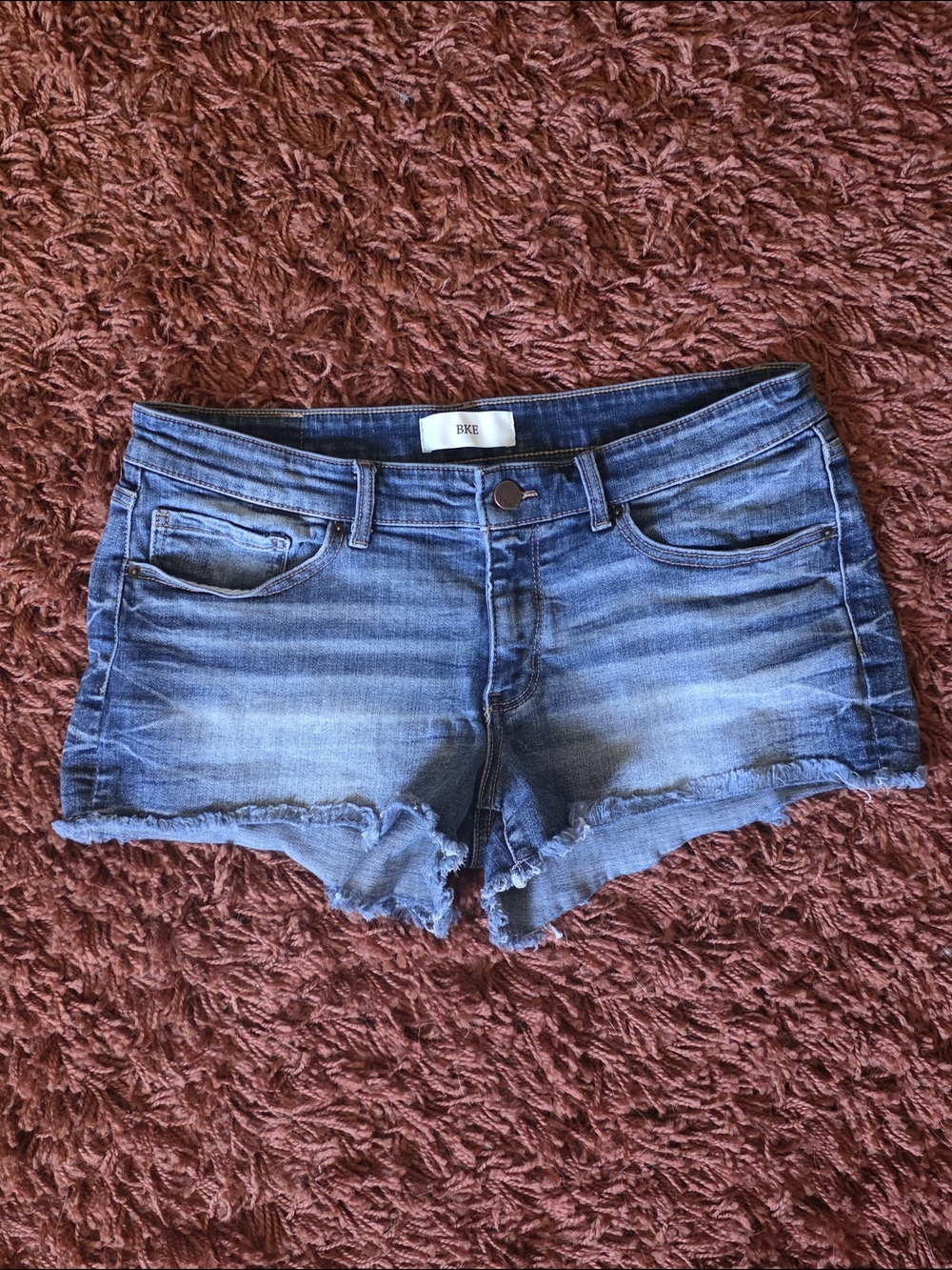 BKE Women's Distressed Blue Denim Cutoff Shorts